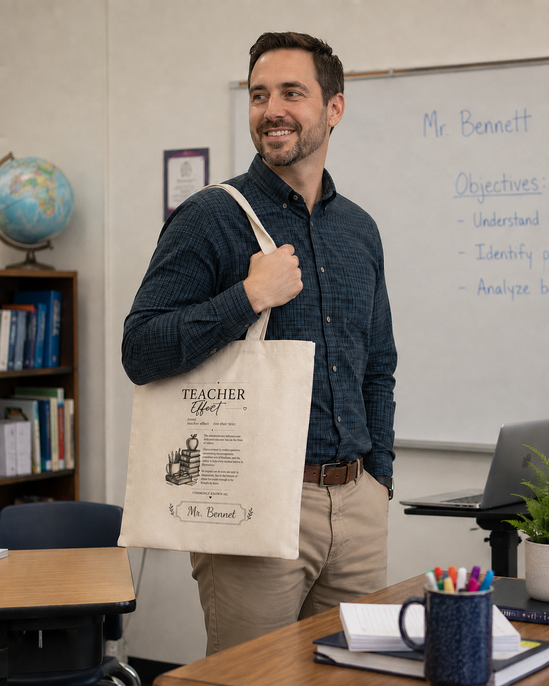 Teacher Vibes Cotton Canvas Tote — 'Teacher Closet' Quote & Books Gift Bag