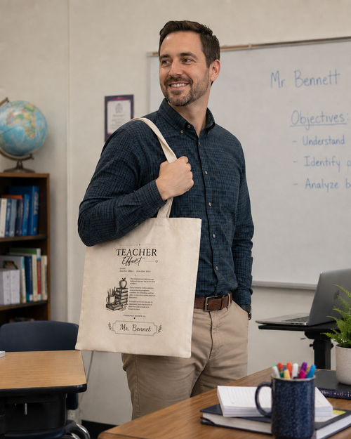 Teacher Vibes Cotton Canvas Tote — 'Teacher Closet' Quote & Books Gift Bag