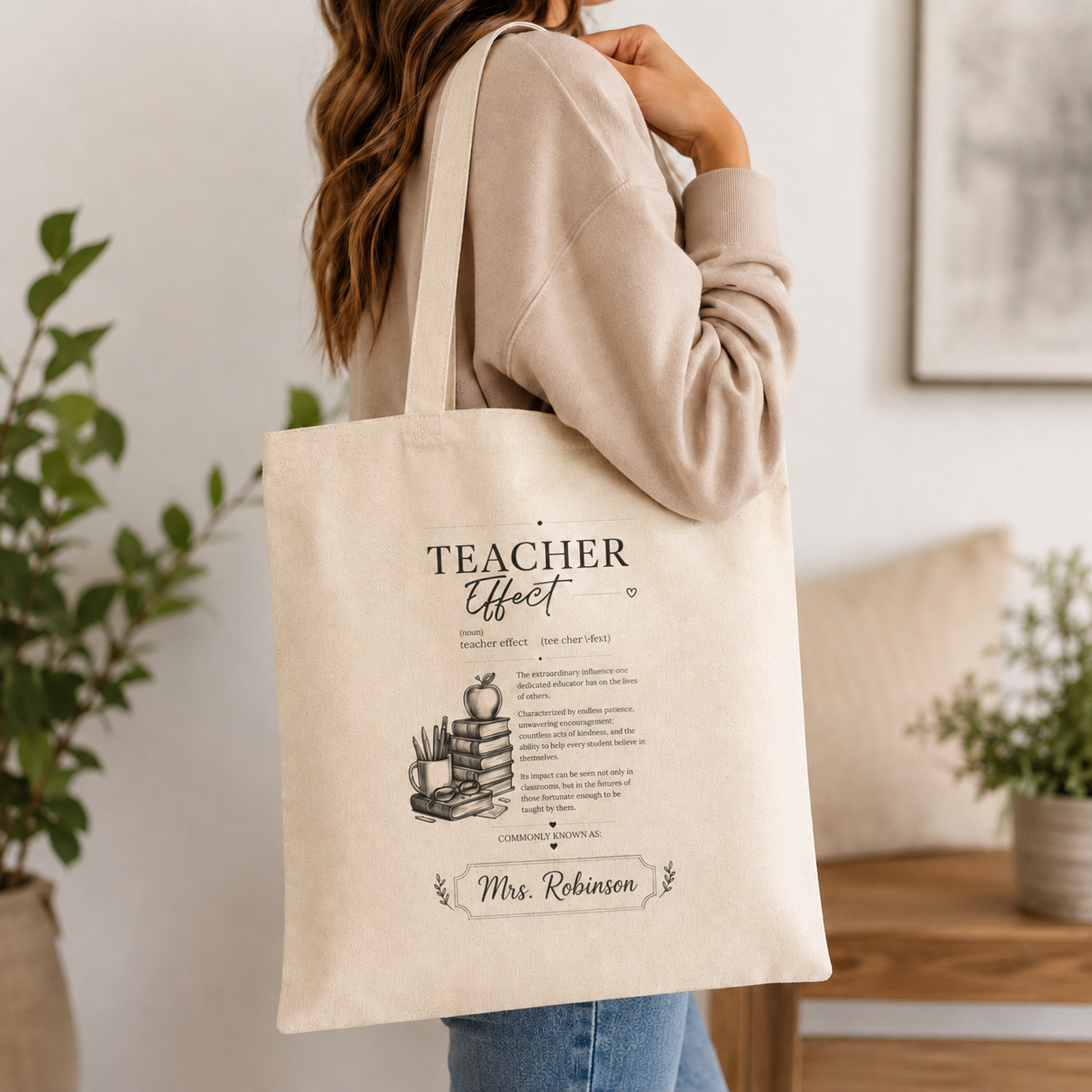 Teacher Vibes Cotton Canvas Tote — 'Teacher Closet' Quote & Books Gift Bag