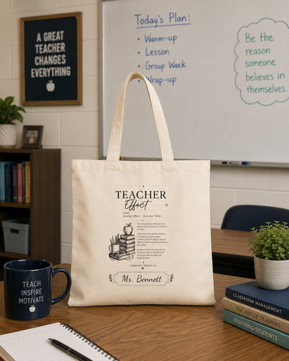 Teacher Vibes Cotton Canvas Tote — 'Teacher Closet' Quote & Books Gift Bag
